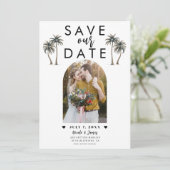 Tropical Palm Tree Foto Wedding Save the Date Einladung (Stehend Vorderseite)