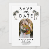 Tropical Palm Tree Foto Wedding Save the Date Einladung (Vorne/Hinten)
