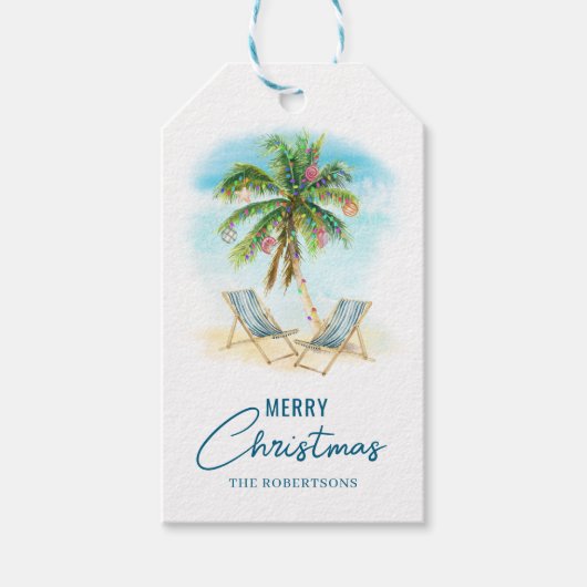 Tropical Palm Tree Frohe Weihnachten Geschenkanhänger (Vorderseite)