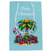 Tropical Palm Tree Frohe Weihnachten Mittlere Geschenktüte (Vorderseite)