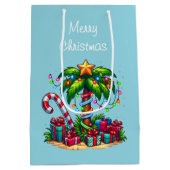 Tropical Palm Tree Frohe Weihnachten Mittlere Geschenktüte (Rückseite)