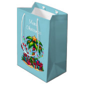 Tropical Palm Tree Frohe Weihnachten Mittlere Geschenktüte (Rückseite Schrägansicht)