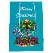 Tropical Palm Tree Frohe Weihnachten Mittlere Geschenktüte (Rückseite)