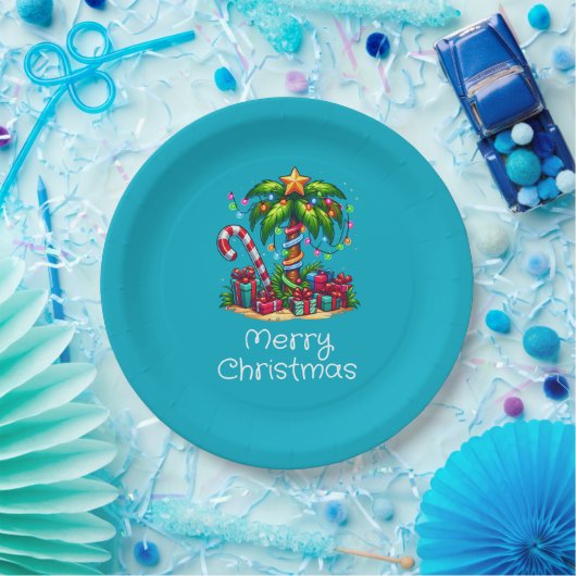 Tropical Palm Tree Frohe Weihnachten Pappteller (Party)
