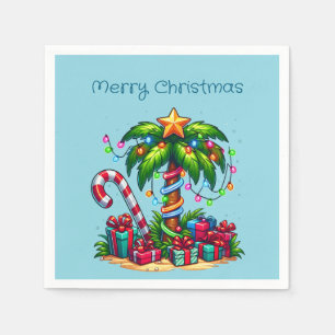 Tropical Palm Tree Frohe Weihnachten Serviette
