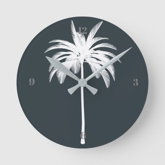 Tropical Palm Tree Gray Elegante Runde Wanduhr (Vorderseite)