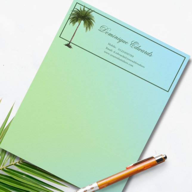 Tropical Palm Tree Green Moderne Beruflich Briefbogen (Von Creator hochgeladen)
