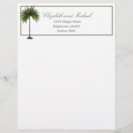 Tropical Palm Tree Green stilvolle Hochzeit Briefbogen (Vorderseite)