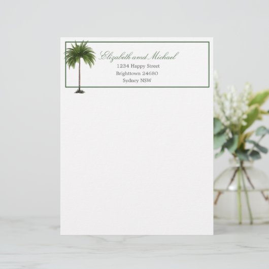 Tropical Palm Tree Green stilvolle Hochzeit Briefbogen (Stehend Vorderseite)