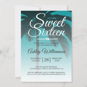 Tropical Palm Tree Green Sweet 16. Geburtstag Einladung