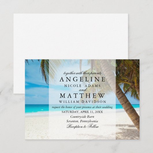 Tropical Palm Tree Green Wedding Card Einladung (Vorne/Hinten)