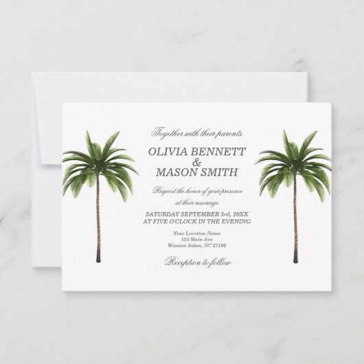 Tropical Palm Tree Green Wedding Card Einladung (Vorderseite)