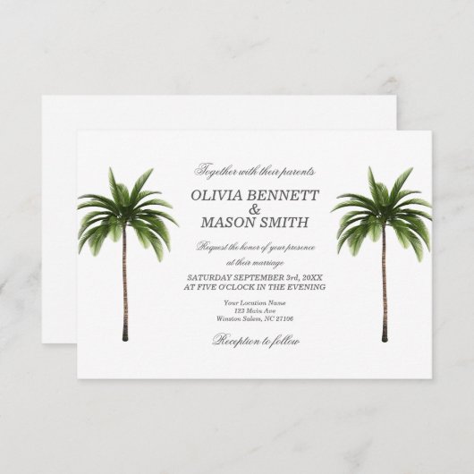 Tropical Palm Tree Green Wedding Card Einladung (Vorne/Hinten)