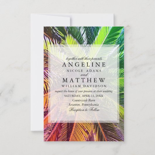 Tropical Palm Tree Green Wedding Card Einladung (Vorderseite)