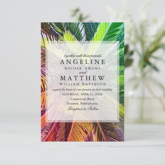 Tropical Palm Tree Green Wedding Card Einladung (Stehend Vorderseite)