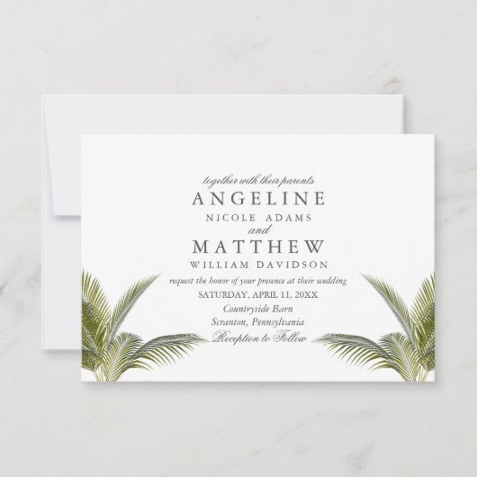 Tropical Palm Tree Green Wedding Card Einladung (Vorderseite)