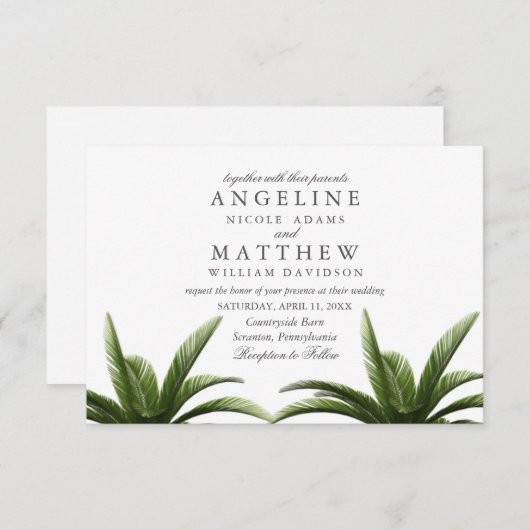 Tropical Palm Tree Green Wedding Card Einladung (Vorne/Hinten)