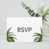 Tropical Palm Tree Green Wedding RSVP Einladung (Stehend Vorderseite)