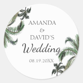 Tropical Palm Tree Greenerity Island Beach Wedding Runder Aufkleber