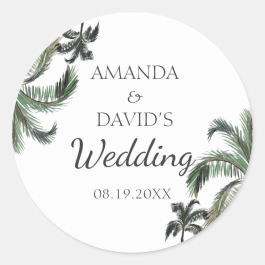 Tropical Palm Tree Greenerity Island Beach Wedding Runder Aufkleber (Vorderseite)