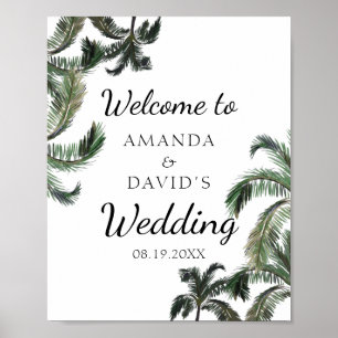 Tropical Palm Tree Greenery Beach Hochzeit Empfang Poster