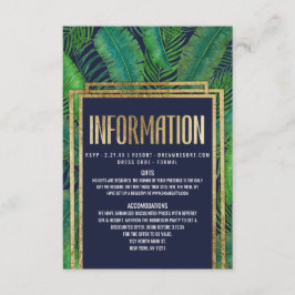 Tropical Palm Tree Greenery Gold Navy Blue Details Begleitkarte