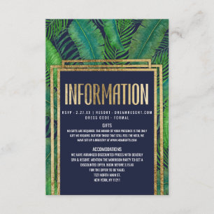 Tropical Palm Tree Greenery Gold Navy Blue Details Begleitkarte