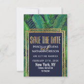 Tropical Palm Tree Greenery Gold Navy Blue Save The Date (Vorderseite)