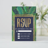 Tropical Palm Tree Greenery Gold Navy Blue UAWG RSVP Karte (Stehend Vorderseite)