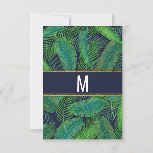 Tropical Palm Tree Greenery Gold Navy Blue UAWG RSVP Karte (Rückseite)