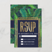 Tropical Palm Tree Greenery Gold Navy Blue UAWG RSVP Karte (Vorne/Hinten)
