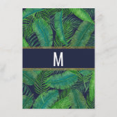 Tropical Palm Tree Greenery Gold Navy Blue Wedding Menükarte (Rückseite)