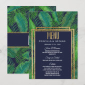 Tropical Palm Tree Greenery Gold Navy Blue Wedding Menükarte (Vorne/Hinten)