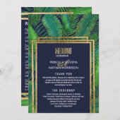 Tropical Palm Tree Greenery Gold Navy Blue Wedding Programm (Vorne/Hinten)