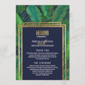 Tropical Palm Tree Greenery Gold Navy Blue Wedding Programm (Vorderseite)