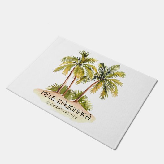 Tropical Palm Tree Hawaiian Mele Kalikimaka Fußmatte (Schrägansicht)