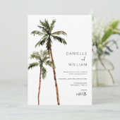 Tropical Palm Tree Hochzeit in Urlaubsort Einladun Einladung (Stehend Vorderseite)