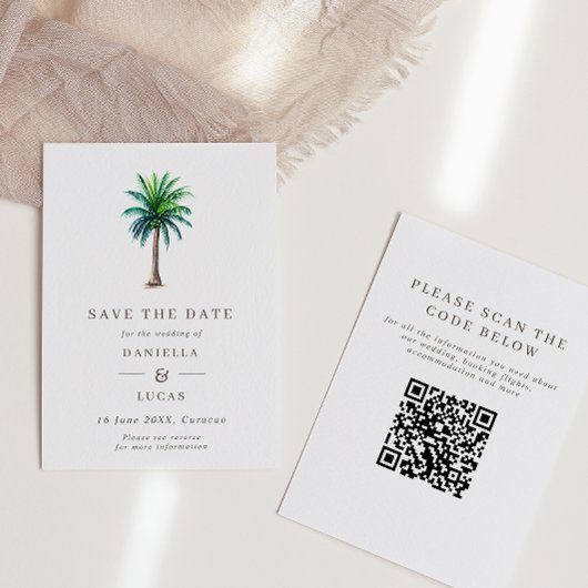 Tropical Palm Tree Hochzeit in Urlaubsort QR Code Save The Date
