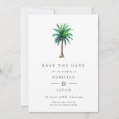 Tropical Palm Tree Hochzeit in Urlaubsort QR Code Save The Date (Vorderseite)