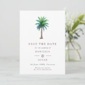 Tropical Palm Tree Hochzeit in Urlaubsort QR Code Save The Date (Stehend Vorderseite)