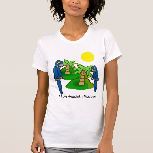 Tropical Palm Tree Hyacinth Macaw Art Tee Shirt (Vorderseite)