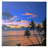 Tropical Palm Tree Island Exotic Beach Sunset Fliese (Vorderseite)