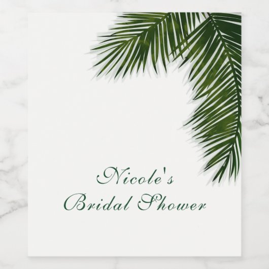 Tropical Palm Tree Leaf Elegant Wedding Wine Label Weinetikett (Einzelnes Label)