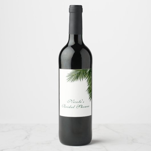Tropical Palm Tree Leaf Elegant Wedding Wine Label Weinetikett (Vorderseite)