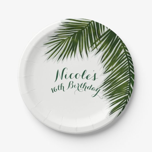 Tropical Palm Tree Leaf Elegante Sommerhochzeit Pappteller (Vorderseite)