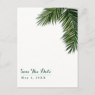 Tropical Palm Tree Leaf Hochzeit speichern Sie das Ankündigungspostkarte