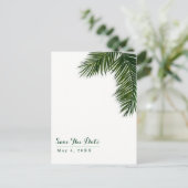 Tropical Palm Tree Leaf Hochzeit speichern Sie das Ankündigungspostkarte (Stehend Vorderseite)