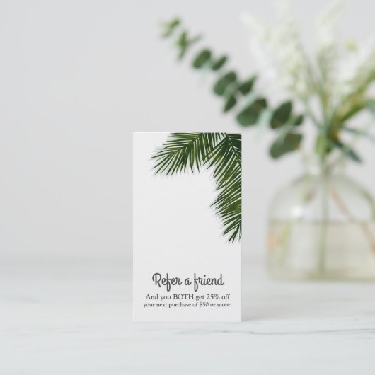 Tropical Palm Tree Leaf Parco Tassino Empfehlungskarte (Stehend Vorderseite)