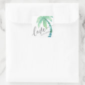 Tropical Palm Tree Liebe Grün Silver Quadratischer Aufkleber (Tasche)