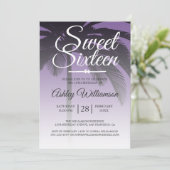 Tropical Palm Tree Lila Sweet 16. Geburtstag Einladung (Stehend Vorderseite)